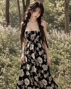 Where Flowers Bloom strapless cottagecore floral smocked maxi dress
